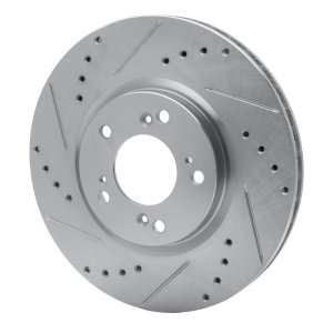 Honda S2000 Brake Rotor (1) - Front Left - R1 Concepts - Drilled & Slotted - Silver - `00-`09